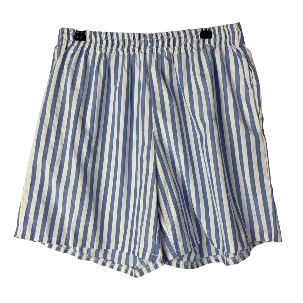 Boutique Light Blue & White Vertical Stripe High Rise Pull On Shorts L